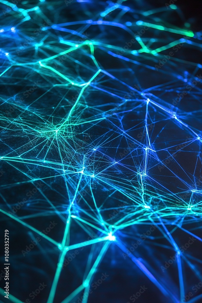 Abstract Digital Network Visualization with Blue and Green Lines Representing Connections and Data Flow in a Futuristic Technology Setting Abstract Digital Network Visualization with Blue and Green Lines Representing Connections and Data Flow in a Futuristic Technology Setting