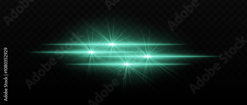 Bright blue light beams with star-like bursts and radiant glow. Horizontal light streaks and glare on dark background, creating a vibrant illumination effect