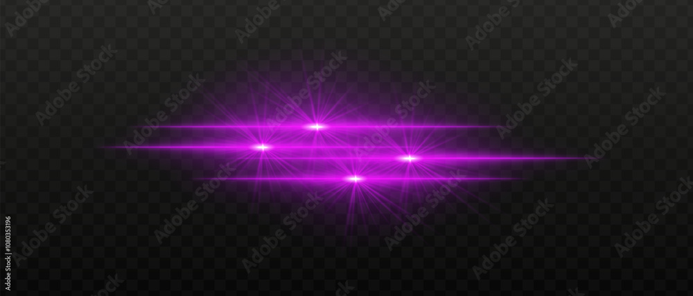 Bright purple light beams with star-like bursts and radiant glow. Horizontal light streaks and glare on dark background, creating a vibrant illumination effect Bright purple light beams with star-like bursts and radiant glow. Horizontal light streaks and glare on dark background, creating a vibrant illumination effect