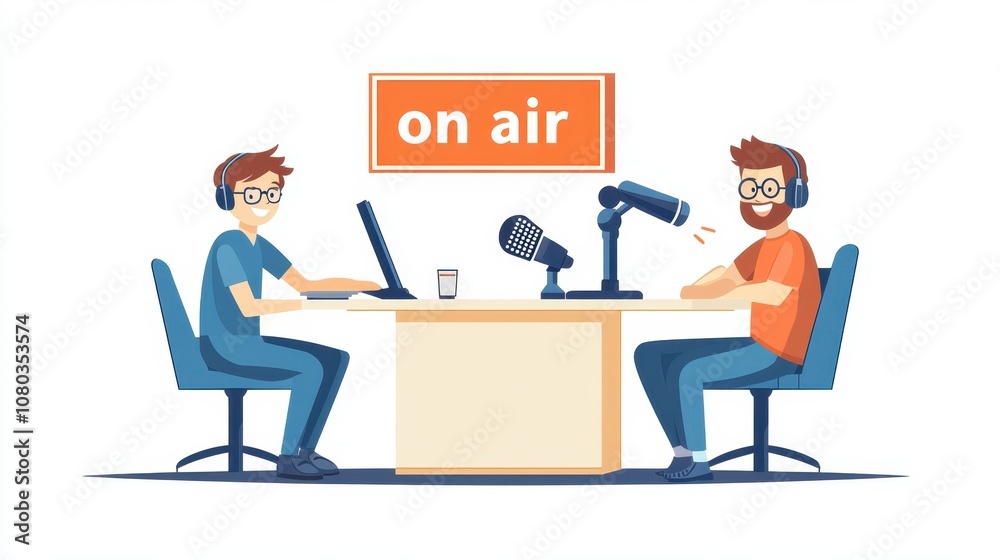 Cartoon Podcasters with On-Air Sign Cartoon Podcasters with On-Air Sign