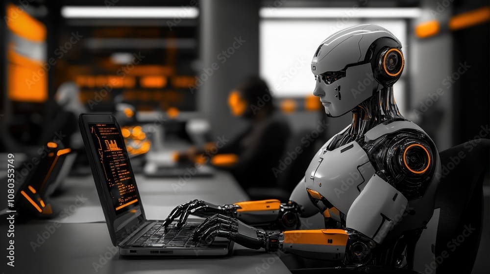 Robot Using Laptop in Corporate Office Robot Using Laptop in Corporate Office