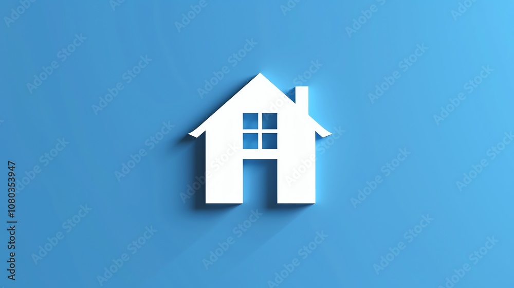 A simple, white house icon with a long shadow on a blue background. A simple, white house icon with a long shadow on a blue background.