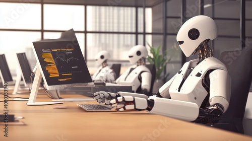 Robots Working in Modern Office 