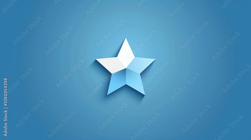 A 3D blue and white star with a shadow on a blue background. A 3D blue and white star with a shadow on a blue background.