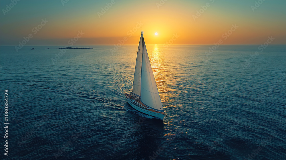 Obraz premium Sailing boat on the sea with a clear blue sky 
