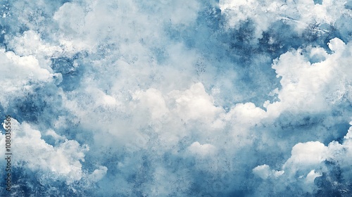 A serene sky filled with soft, fluffy clouds in varying shades of blue and white.