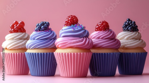 Colorful Cupcakes with Berry Decorations 