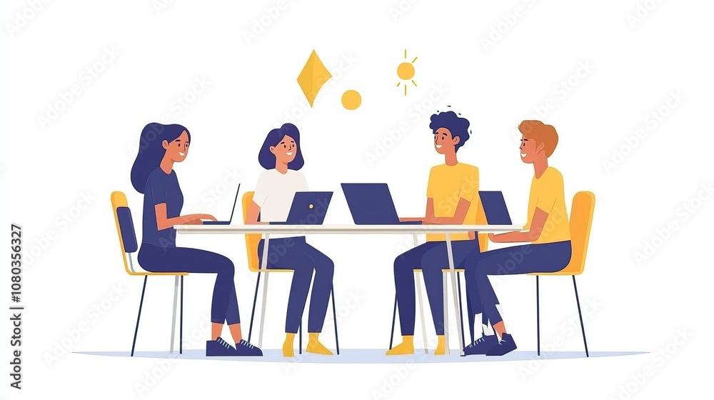 A diverse team engages in a virtual meeting, sharing ideas and collaborating in real-time using their laptops for brainstorming A diverse team engages in a virtual meeting, sharing ideas and collaborating in real-time using their laptops for brainstorming