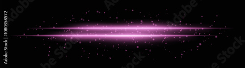 Intense purple horizontal light beams with glowing particles and sparkle effects. Bright radiant lines on a dark background, ideal for adding dramatic highlights