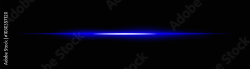 Cold blue horizontal light beam with a soft glow and gentle fade. Intense illumination across a dark background, ideal for creating a dramatic lighting effect