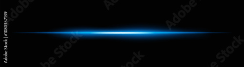 Cold blue horizontal light beam with a soft glow and gentle fade. Intense illumination across a dark background, ideal for creating a dramatic lighting effect