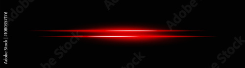 Vibrant red horizontal light beams with a soft glow and smooth fade. Bright neon effect on a dark background, perfect for creating a dynamic lighting accent