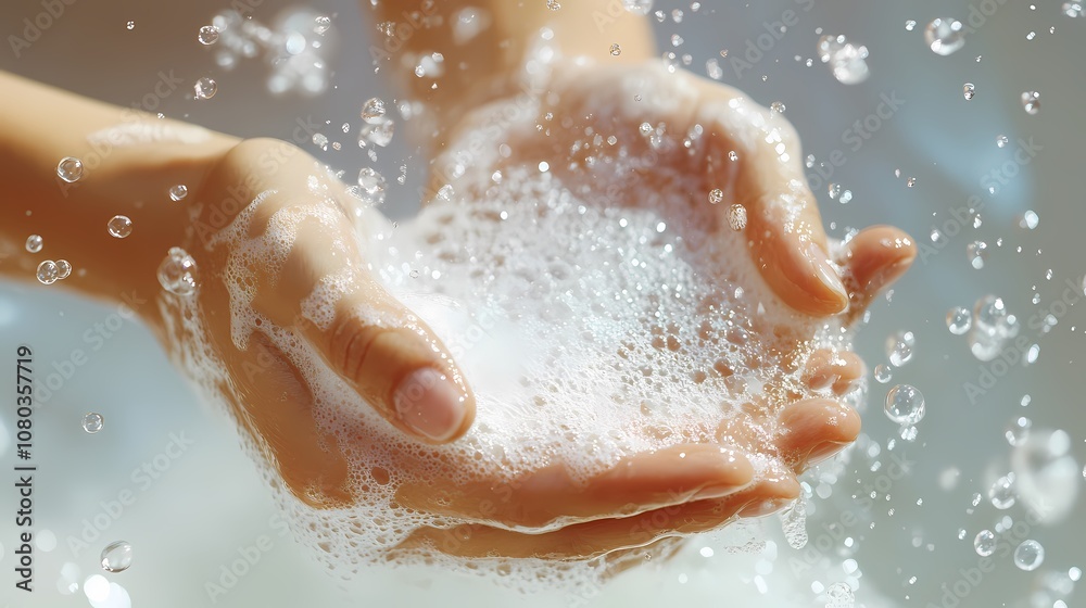 Fototapeta premium Hands and white soap foam poster background