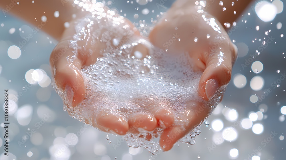 Fototapeta premium Hands and white soap foam poster background