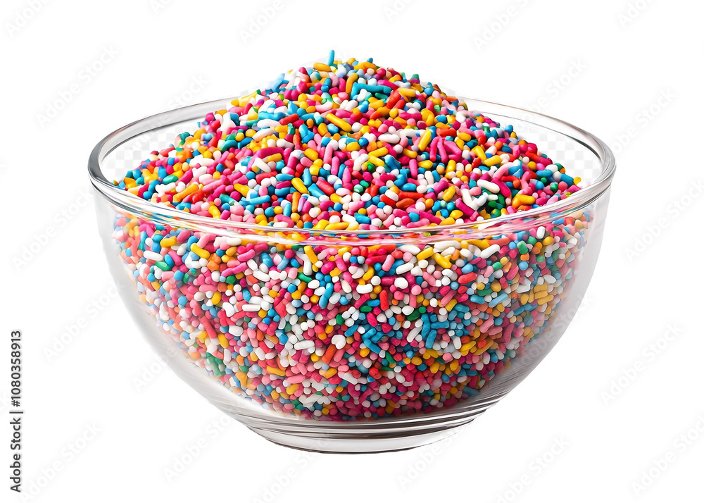 Multicolored sprinkles in a bowl isolated on a transparent background Multicolored sprinkles in a bowl isolated on a transparent background