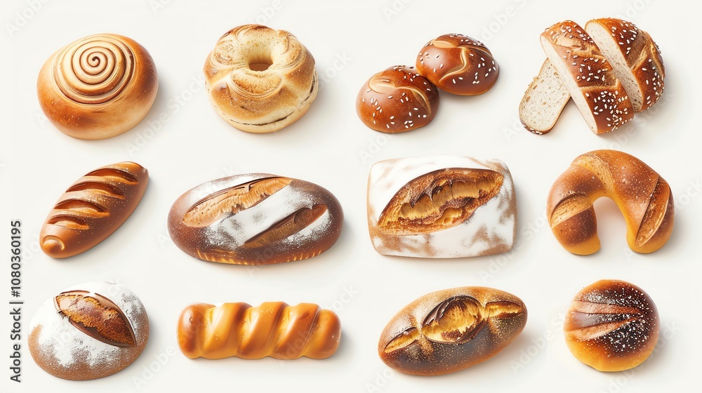 A variety of different breads and rolls. A variety of different breads and rolls.
