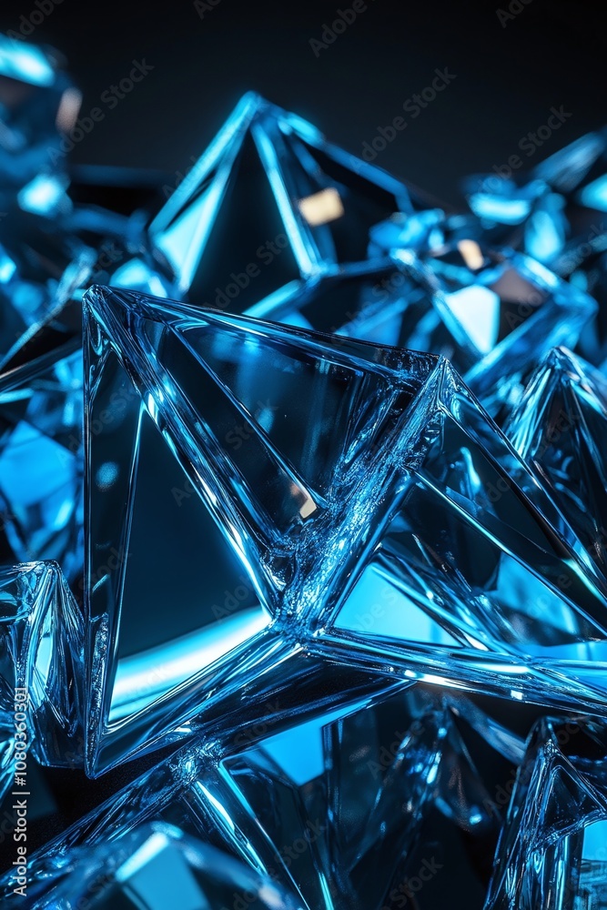 Blue Crystal Pyramid Shapes Reflecting Light in Abstract Composition with Glossy Surfaces and Intricate Details Capturing Modern Aesthetic for Backgrounds and Designs Blue Crystal Pyramid Shapes Reflecting Light in Abstract Composition with Glossy Surfaces and Intricate Details Capturing Modern Aesthetic for Backgrounds and Designs