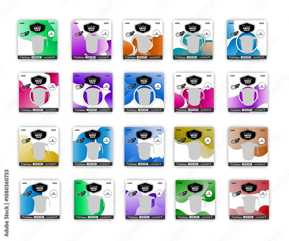 Fototapeta premium A picture of a cow, fashion, tiffin, plastic, water cup and mug sale social media post template