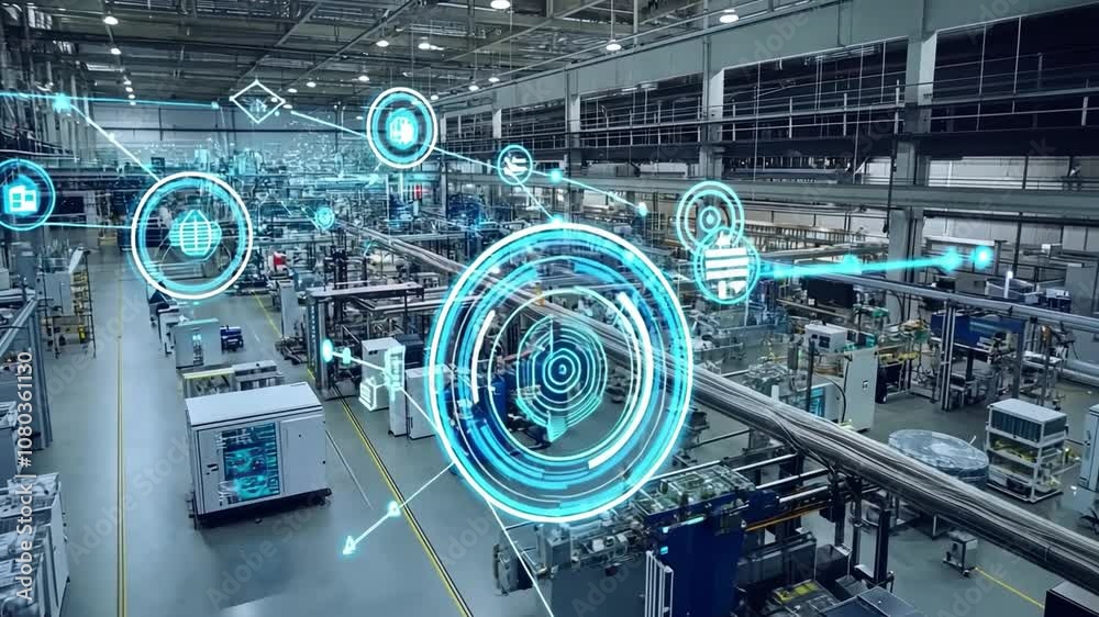 IoT and automation technologies connecting devices to streamline industrial processes.