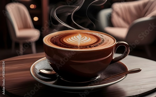 Coffee in the cup with coffee beans in the cafe hot coffee shop espresso made by barista
