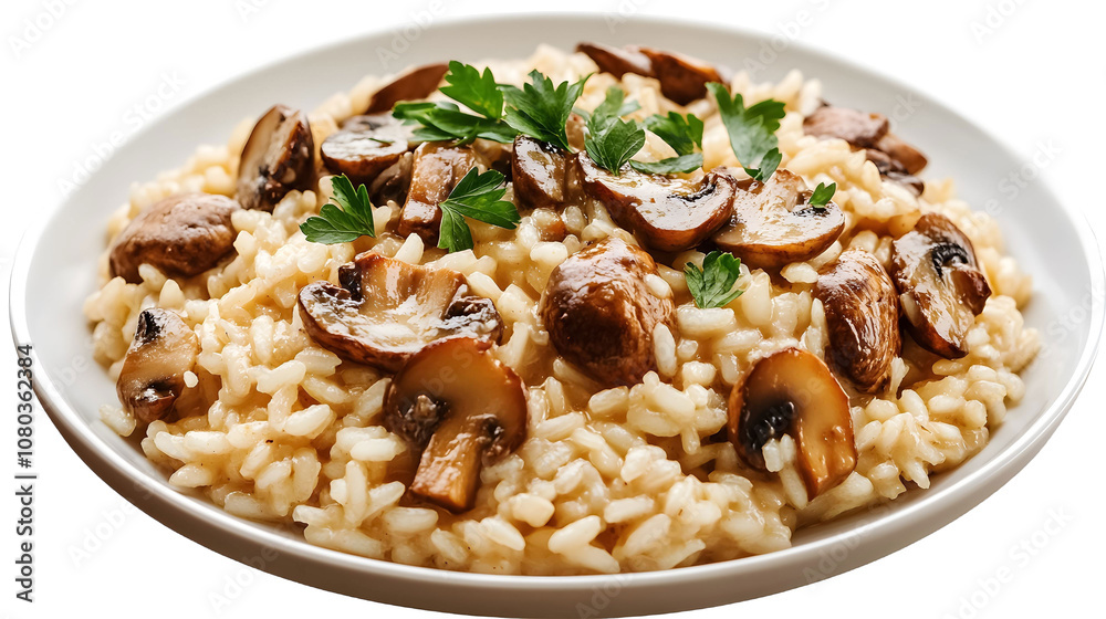 Mushroom risotto on a plate on a transparent background. isolated background. Mushroom risotto on a plate on a transparent background. isolated background.