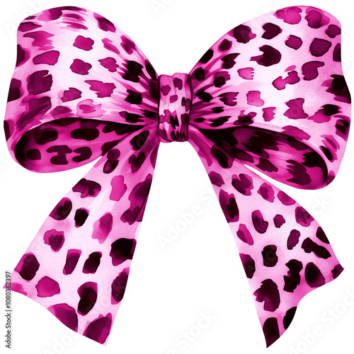 Pink Bow Png, Leopard bow clipart, cheetah ribbon bow, animal printed bow design png clipart