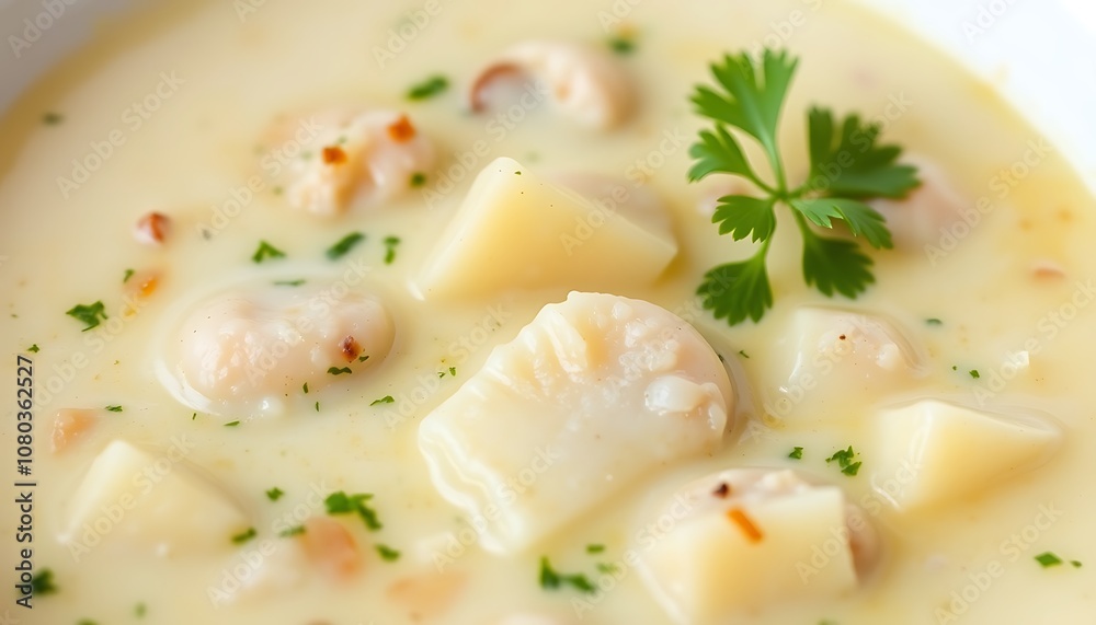 A classic clam chowder wallpaper with creamy broth, chunks of potato, and a sprinkle of parsley, giving a coastal vibe. A classic clam chowder wallpaper with creamy broth, chunks of potato, and a sprinkle of parsley, giving a coastal vibe.