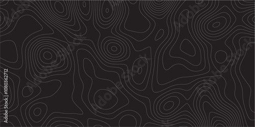 Abstract white on black background Topographic line map pattern. Contour elevation topographic and textured Background Modern design with black background with topographic wavy patted.	
