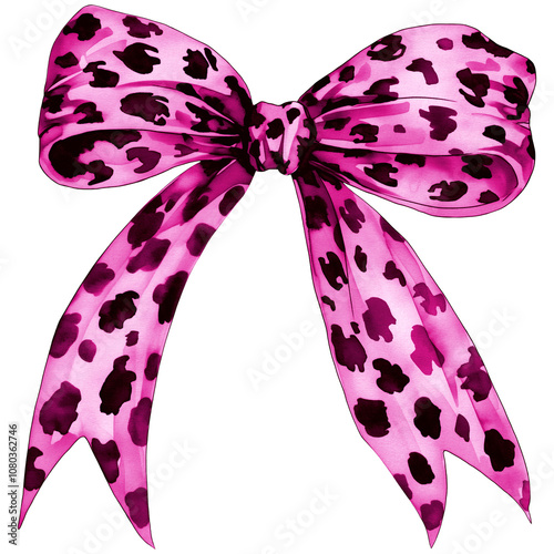 Pink Bow Png, Leopard bow clipart, cheetah ribbon bow, animal printed bow design png clipart