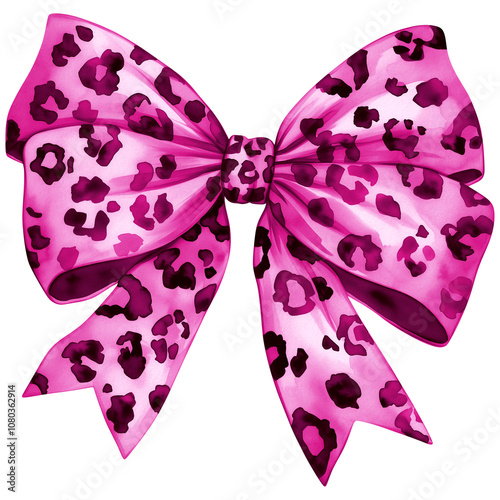 Pink Bow Png, Leopard bow clipart, cheetah ribbon bow, animal printed bow design png clipart