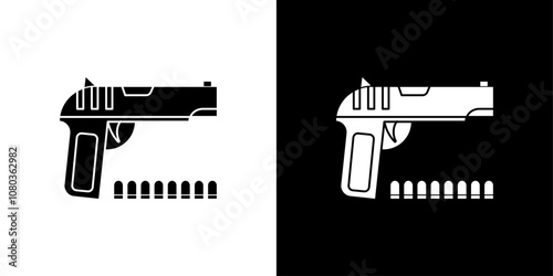 Gun with ammunition icon linear logo isolated