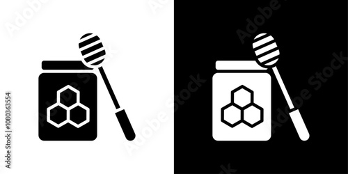 Honey jar with dipper icon linear logo isolated