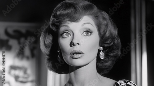 Captivating Vintage Portrait of a Woman: A Timeless Expression of Beauty and Glamour in Monochrome photo