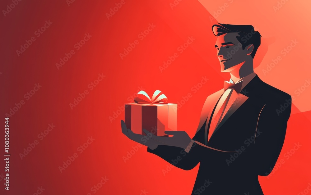 A man in a suit holding a red box A man in a suit holding a red box