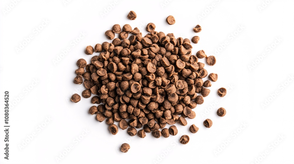 A Pile of Chocolate Chips on a White Background: Perfect for Baking, Desserts, and Sweet Treats A Pile of Chocolate Chips on a White Background: Perfect for Baking, Desserts, and Sweet Treats