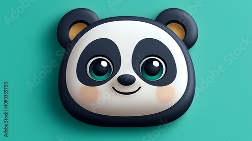 Cute and Playful Cartoon Panda Face in Bright Green Background for Fun and Whimsical Designs, Illustrations, and Creative Projects