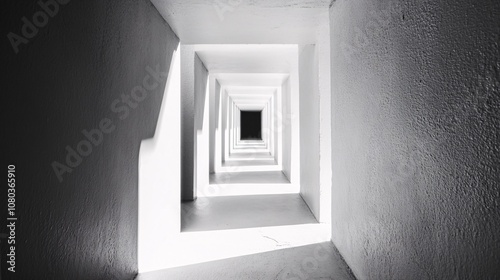Abstract Architectural Photography: A Monochromatic Perspective of Light and Shadow in a Geometric Hallway