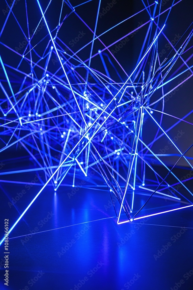Fototapeta premium Intricate Blue Light Structure with Illuminated Lines and Connections, Creating a Modern Abstract Art Piece that Reflects Technology and Innovation