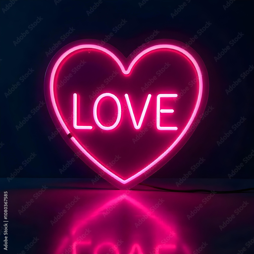Pink neon love heart, glowing heart in the night, heart shape icon isolated on white background. Valentines day holiday card. Hand painting on paper. Art design illustration element