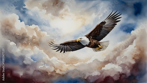 Wings of Freedom: An Eagle Soaring Across the Sky photo