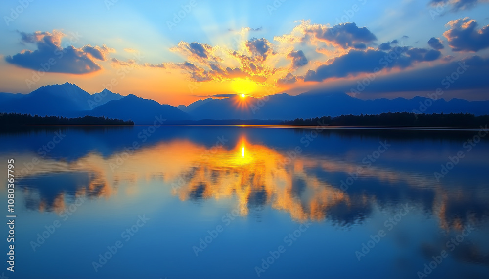Serene Sunset Over Lake Lucerne with Reflections of Mountains and Sky Serene Sunset Over Lake Lucerne with Reflections of Mountains and Sky