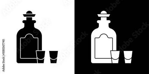 Tequila bottle and glass icon linear logo isolated