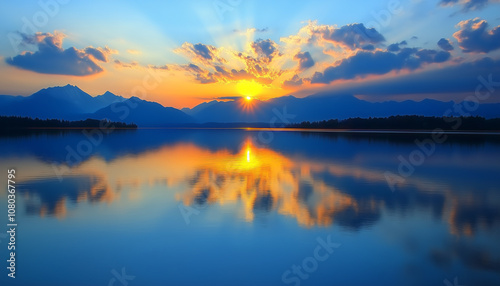 Serene Sunset Over Lake Lucerne with Reflections of Mountains and Sky