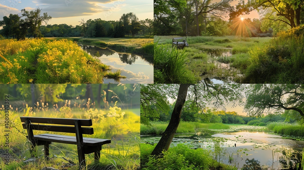 Naklejka premium A collage of four images showcasing serene nature scenes.