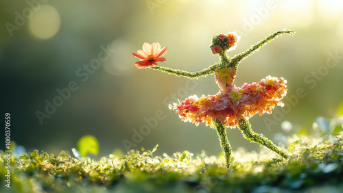 Nature Ballerina Made of Flowers and Greenery Dancing in Sunlight