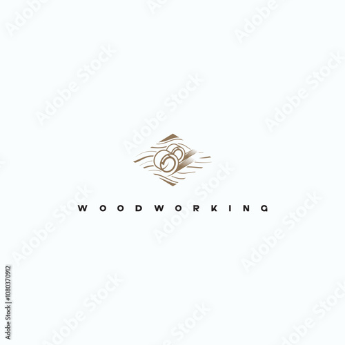 
illustration consisting of a picture of a piece of wood and the inscription "woodworking" in the form of a symbol or logo