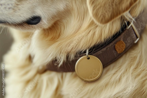 Close-up of the badge on a dog's collar