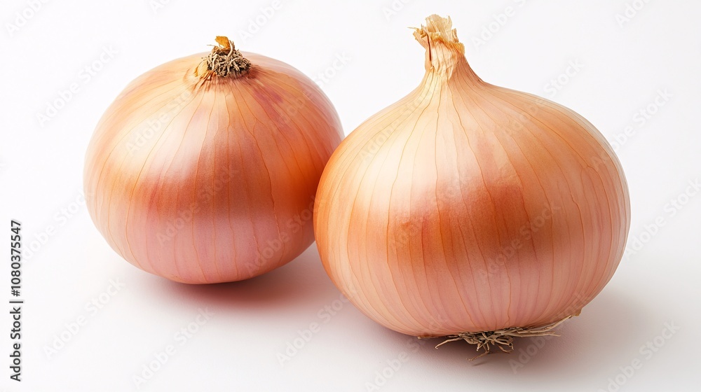 Fototapeta premium Two Ripe Onions on White: A Culinary Delight