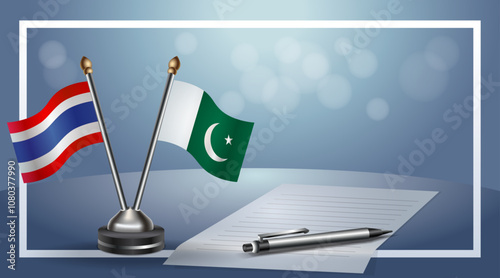 Thailand and Pakistan Small national flag on bokeh background, cooperative relationship