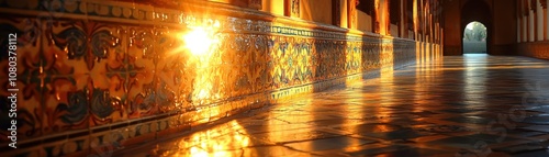 Explore the beauty of portuguese azulejos illuminated by golden hour light on intricate walls